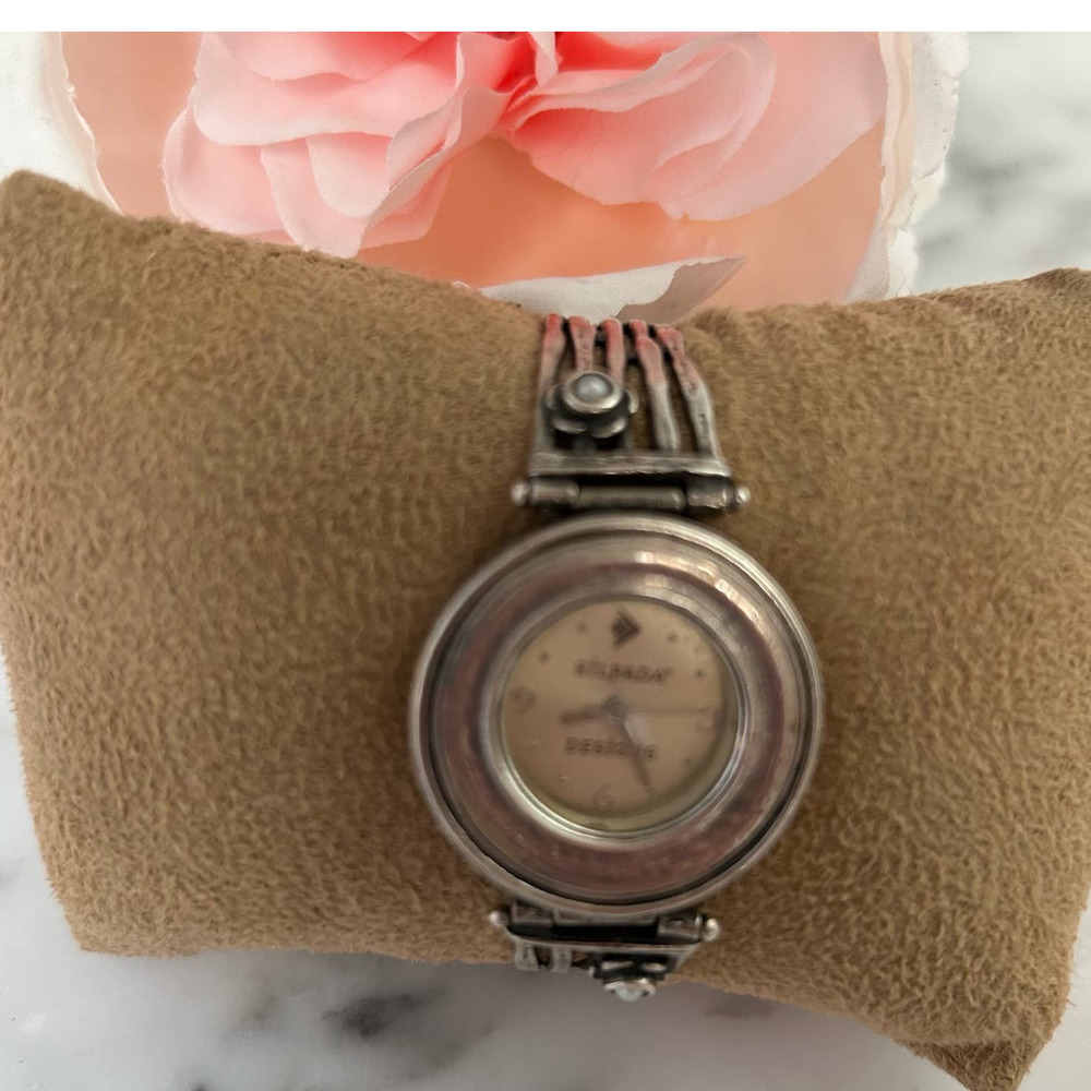 Silpada Vintage Sterling Silver Women’s Watch with flower pearl detail.